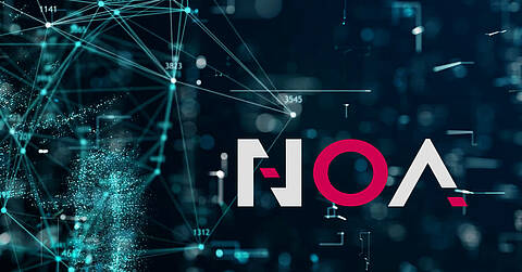 KEB NOA Logo on visualised digital web background